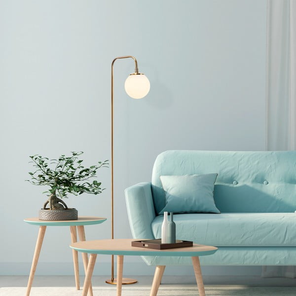 Lampada da terra bianca/color ottone con paralume in vetro (altezza totale 146 cm) Viran – Opviq lights-image-2