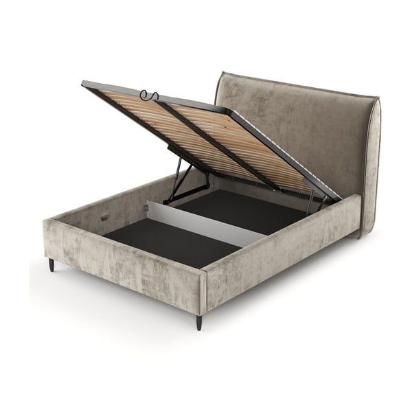 Letto matrimoniale imbottito beige con spazio contenitivo e rete 180x200 cm Shell - Maison de Rêve-image-4