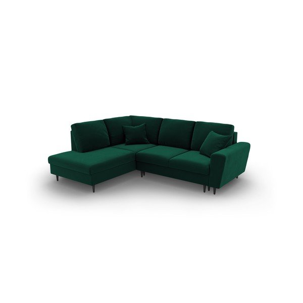 Divano angolare verde allungabile e con contenitore (con penisola a sinistra/a L) con rivestimento in velluto Kyoto – Cosmopolitan Design-image-1