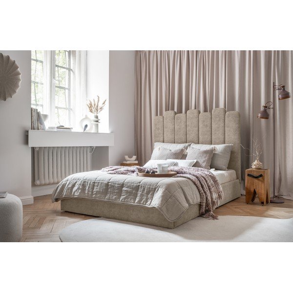 Letto matrimoniale imbottito beige con contenitore con griglia 140x200 cm Dreamy Aurora - Miuform-image-4