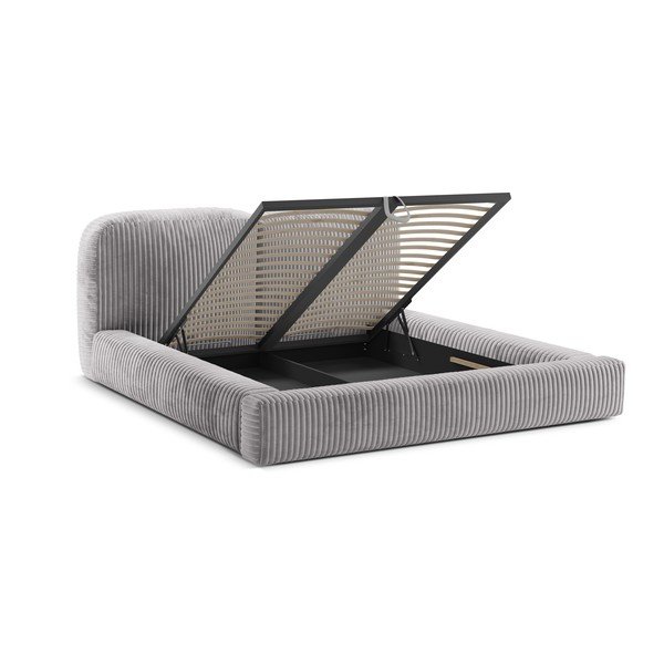 Letto matrimoniale imbottito grigio chiaro con contenitore con rete inclusa 160x200 cm Martina – Micadoni -image-2