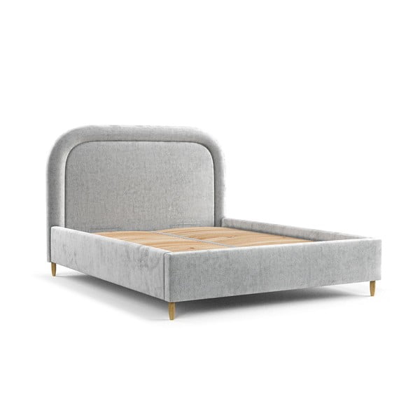 Letto matrimoniale in grigio chiaro imbottito con spazio contenitivo con griglia inclusa 140x200 cm Mija – Maison de Rêve