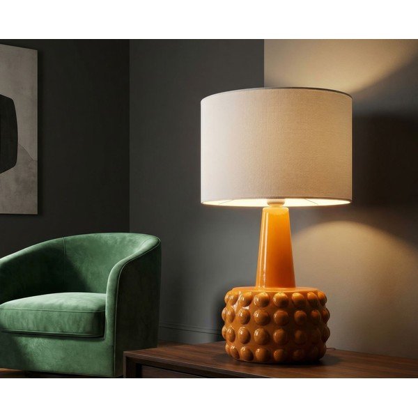 Lampada da tavolo color senape/bianca in ceramica con paralume in tessuto (altezza totale 51,5 cm) Gress – Mauro Ferretti-image-1