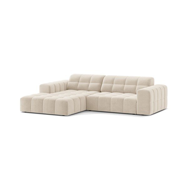 Divano angolare color crema (con penisola a sinistra/con chaise lounge) con rivestimento in velluto Chicago – Cosmopolitan Design-image-1