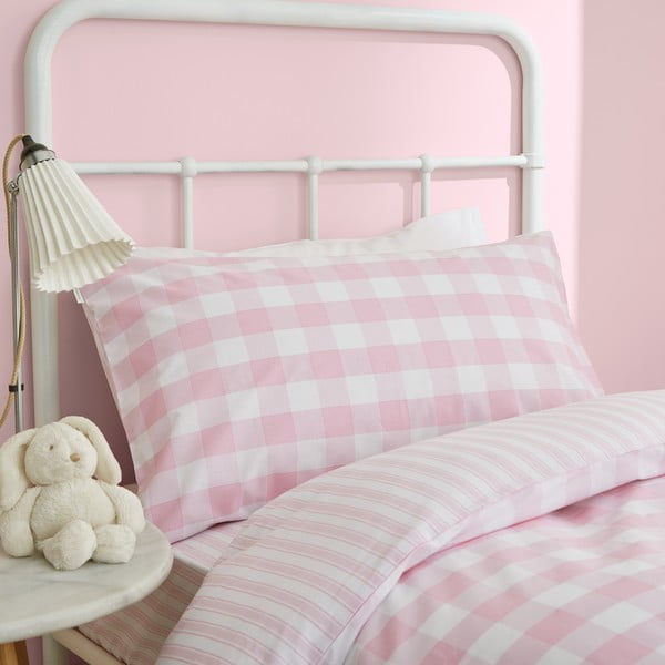 Biancheria da letto in cotone rosa, 135 x 200 cm Check and Stripe - Bianca-image-2