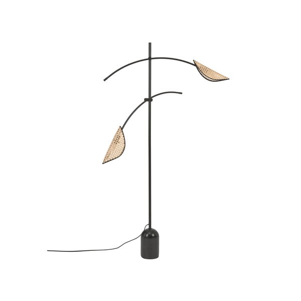 Lampada da terra nera con paralume in rattan, altezza 160 cm Freja - Westwing Collection