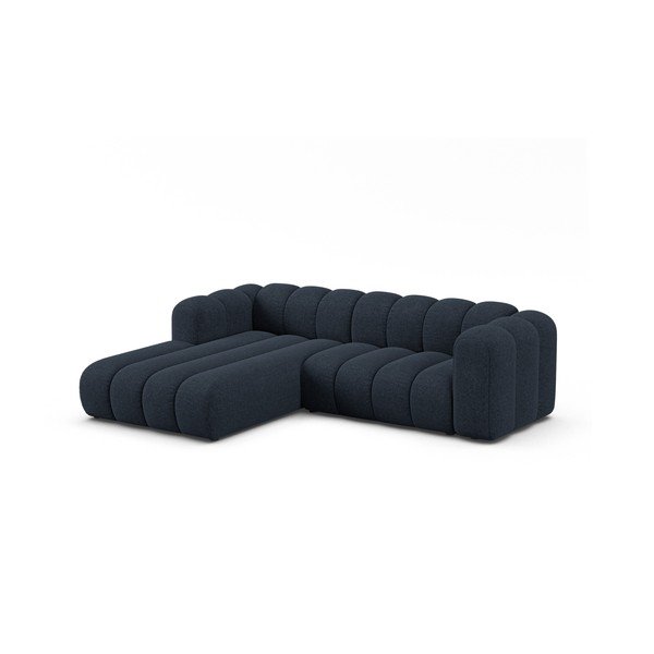 Divano angolare blu scuro (con penisola a sinistra/con chaise lounge) con rivestimento in ciniglia Lupine – Micadoni -image-1