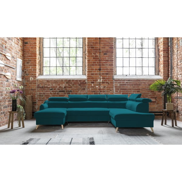Divano letto angolare a U in velluto turchese (angolo destro) Sweet Harmony - Miuform-image-1