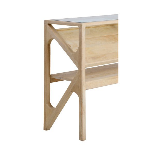 Tavolo consolle colore naturale chiaro con piano in vetro 41x119 cm Yuki – Light & Living-image-4