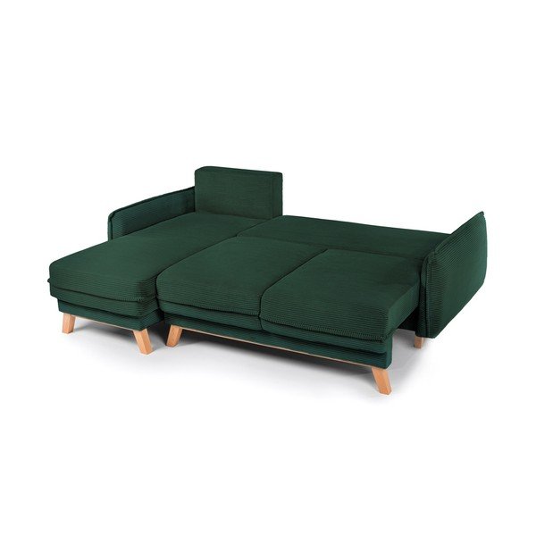 Divano angolare verde scuro allungabile/con contenitore con rivestimento in velluto a coste Tori – Bonami Selection-image-3