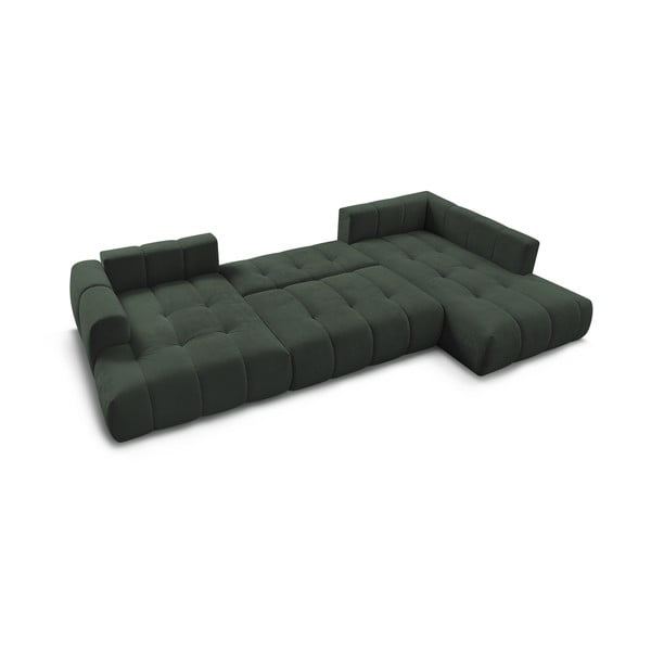 Divano angolare verde allungabile e con contenitore (penisola a destra/a U) con rivestimento in ciniglia Fuji – Bobochic Paris-image-4