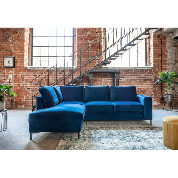 Divano letto angolare in velluto blu scuro (angolo sinistro) Lofty Lilly - Miuform-image-1