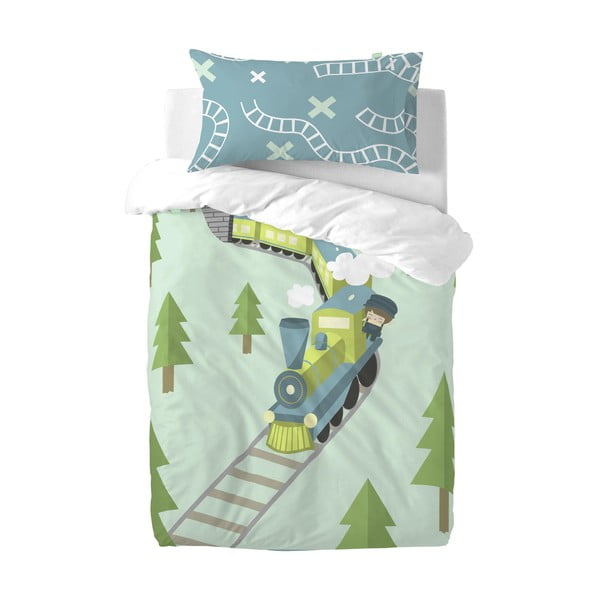 Biancheria da letto per bambini in puro cotone Happynois , 115 x 145 cm Train - Mr. Fox