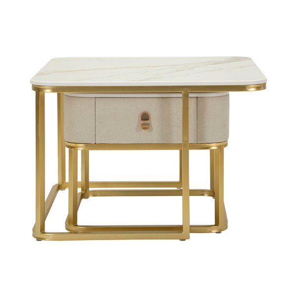 Set di tavolini da salotto color crema/dorati con effetto marmo 2 pz 50x70 cm Beauty – Mauro Ferretti-image-2