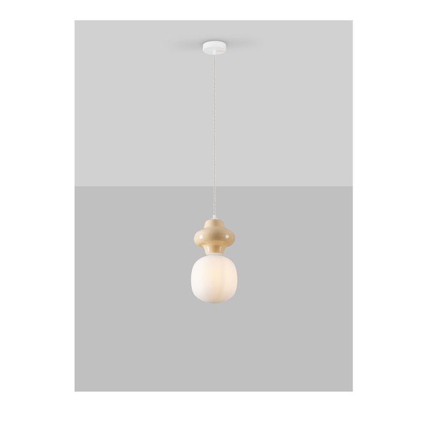 Lampadario bianco/color crema in ceramica con paralume in vetro ø 18 cm Clio – Nova Luce-image-4