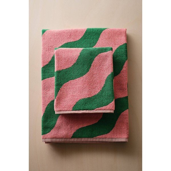Asciugamano verde/rosa in cotone 50x70 cm Waves – Jotex-image-4