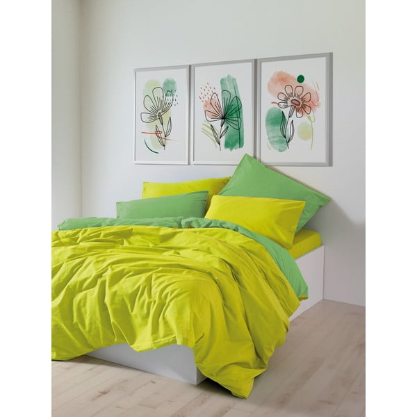 Set copripiumino e federa giallo/verde in cotone renforcé per letto matrimoniale/per letto esteso con lenzuolo incluso/4 pezzi 200x220 cm Sage – Mijolnir-image-2