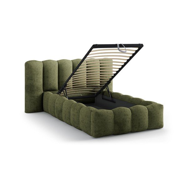 Letto singolo imbottito verde con contenitore con rete inclusa 90x200 cm Lupine – Micadoni -image-1