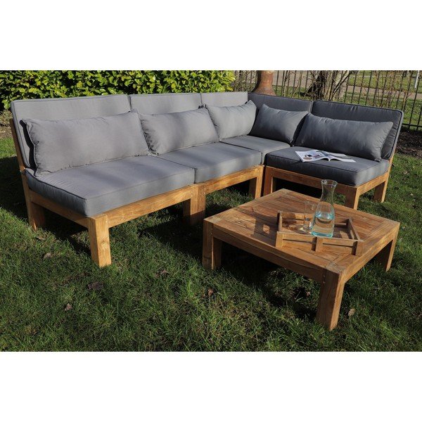 Set da giardino grigio in legno di teak per 4 persone Aruba - HSM collection-image-1