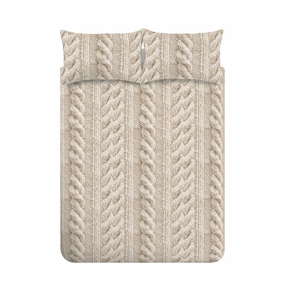 Biancheria da letto singola beige micro felpata 135x200 cm Cable Knit - Catherine Lansfield