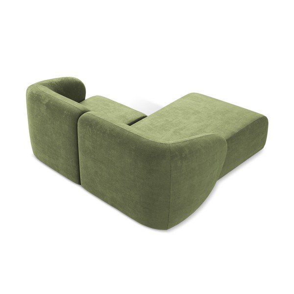 Divano angolare verde (con penisola a sinistra/con chaise lounge) con rivestimento in ciniglia Lani – Makamii-image-3