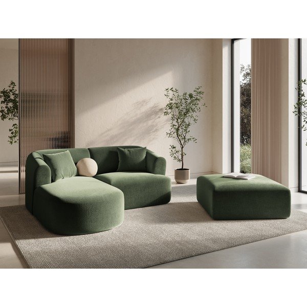 Divano angolare verde (con penisola a sinistra/con chaise lounge) con rivestimento in velluto Campi – Cosmopolitan Design-image-1