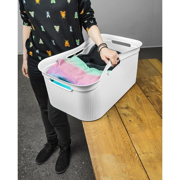 Cesto portabiancheria in plastica bianca 41 l Brisen - Rotho-image-3