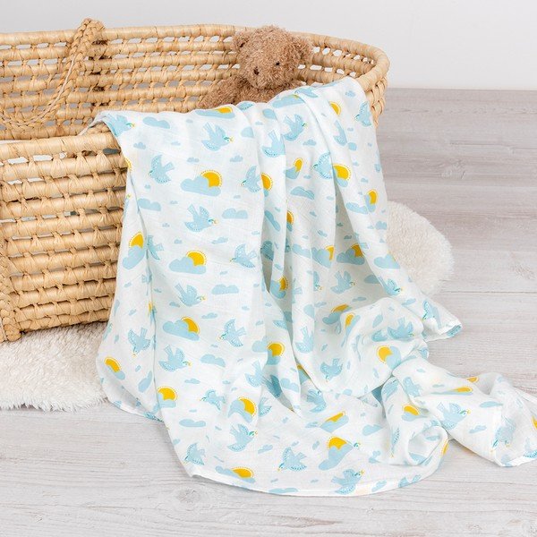 Coperta per bambini bianca/blu in mussola confezionata 120x120 cm Skylark – Rex London-image-4