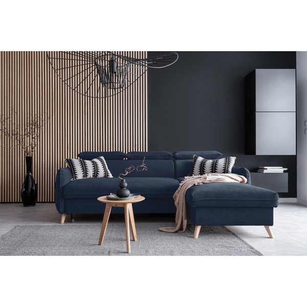 Divano letto angolare in velluto blu scuro (angolo destro) Sweet Harmony - Miuform-image-1