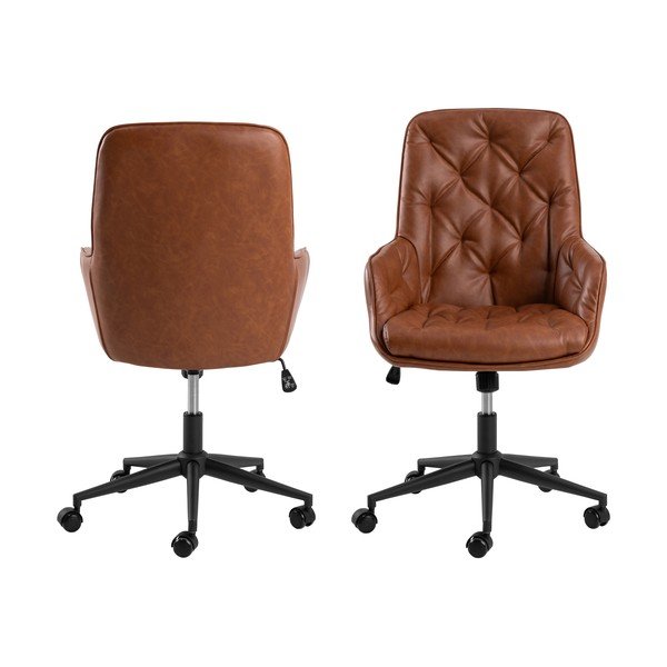 Sedia da ufficio in similpelle marrone cognac Erik - Actona-image-3