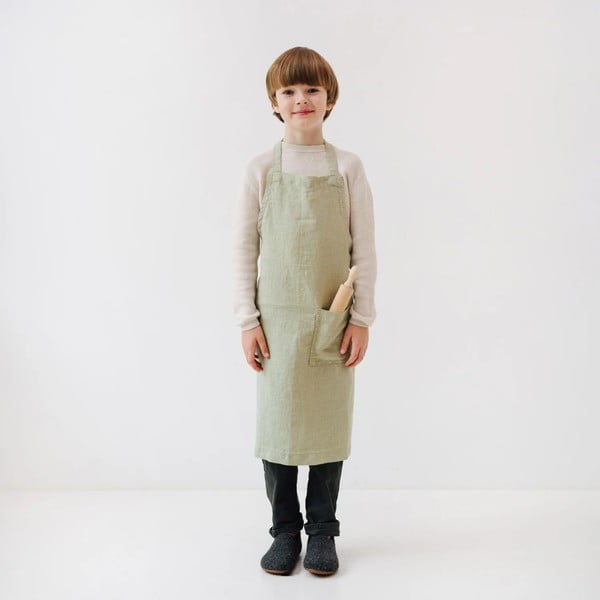 Grembiule da bambino in lino verde, 67 x 57 cm Sage - Linen Tales-image-1