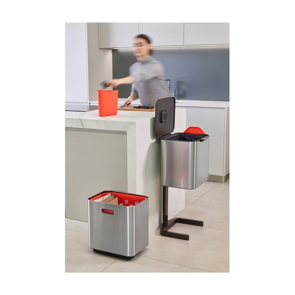 Bidone in acciaio per rifiuti differenziati in argento 60 l Totem Max - Joseph Joseph-image-4