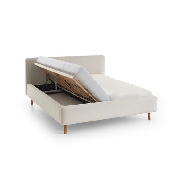 Letto matrimoniale imbottito color crema con contenitore con rete inclusa 180x200 cm Mattis – Meise Möbel-image-3