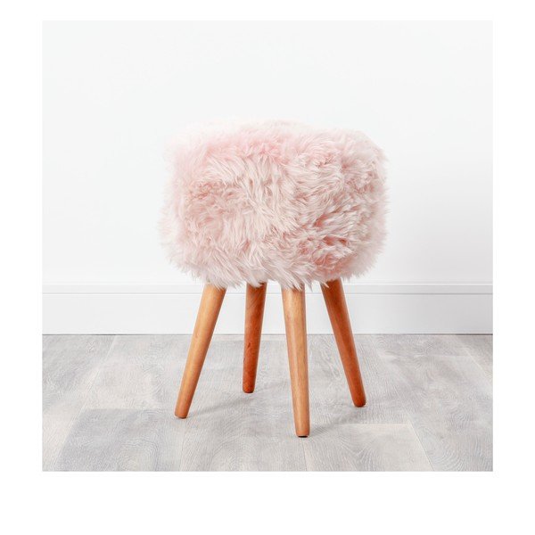 Sgabello con seduta in pelle di pecora rosa , ⌀ 30 cm - Native Natural-image-2