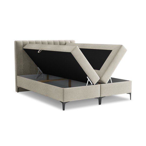 Letto boxspring grigio tortora con contenitore 140x200 cm Puhala – Makamii-image-1