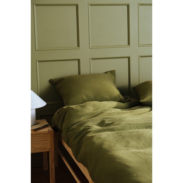 Set copripiumino e federa color kaki in mussola per letto singolo 140x200 cm Amilia – Jotex-image-1