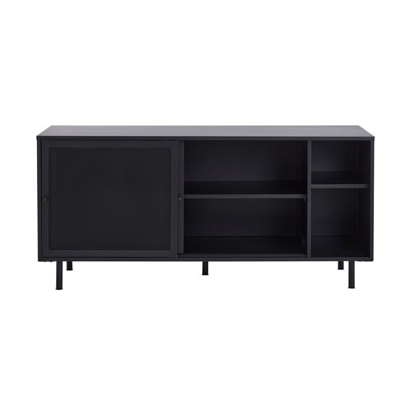 Cassettiera nera in metallo con ante scorrevoli 160x75x46 cm Veep – Unique Furniture-image-1
