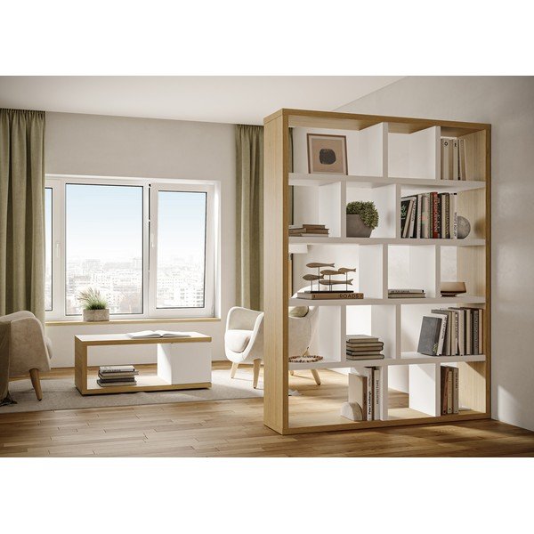 Libreria in rovere decorata in bianco e naturale 150x198 cm Berlin - TemaHome-image-1