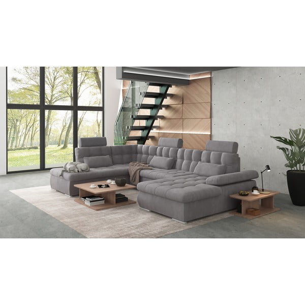 Divano angolare grigio allungabile e con contenitore (con penisola a sinistra/a U) Merkur – Ropez-image-3