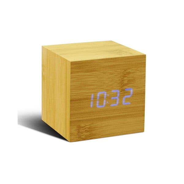 Modrý LED budík Cube Click Clock, beech