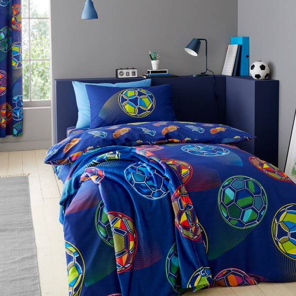Coperta blu per neonato in micropile 130x170 cm Bright Football - Catherine Lansfield-image-1