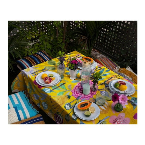 Tovaglia di lino, 140 x 250 cm Colourful Flowers - Madre Selva-image-1