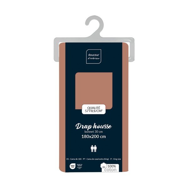 Lenzuolo con angoli color salmone in cotone 180x200 cm Lina – douceur d'intérieur-image-2