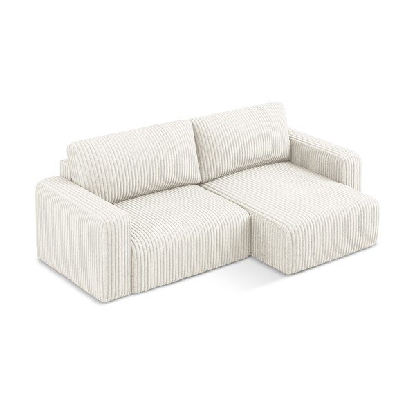 Divano angolare color crema allungabile/con contenitore (con penisola a destra/con chaise lounge) con rivestimento in velluto a coste Kona – Makamii-image-3