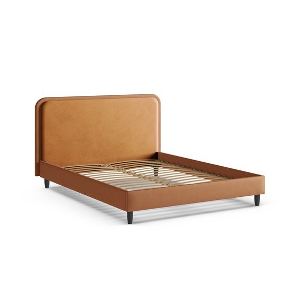 Letto matrimoniale imbottito arancione con rete inclusa 140x200 cm Aveline – Micadoni -image-2