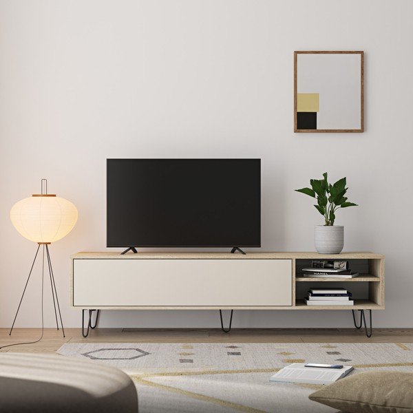 Tavolo TV crema in rovere 165x44 cm Aero - TemaHome-image-1