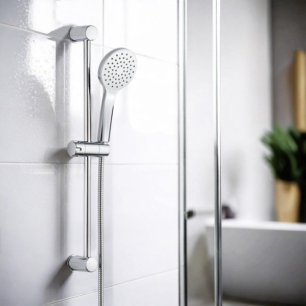 Set per doccia color argento lucido in acciaio inox con doccetta/con supporto scorrevole 60 cm No. 2 – Allstar-image-1