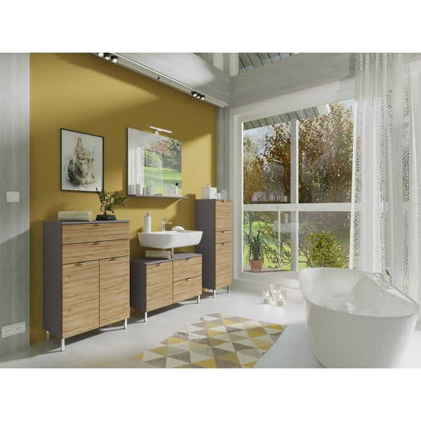 Mobile bagno alto grigio in rovere 34x120 cm Mauresa - Germania-image-4