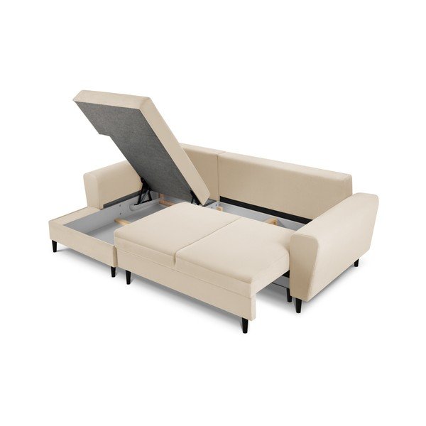 Divano angolare beige allungabile e con contenitore (con penisola a sinistra/con chaise lounge) con rivestimento in velluto a coste Kyoto – Cosmopolitan Design-image-3