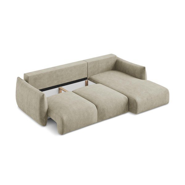 Divano angolare beige allungabile (con penisola a destra/con chaise lounge) con rivestimento in ciniglia Leila – Makamii-image-4